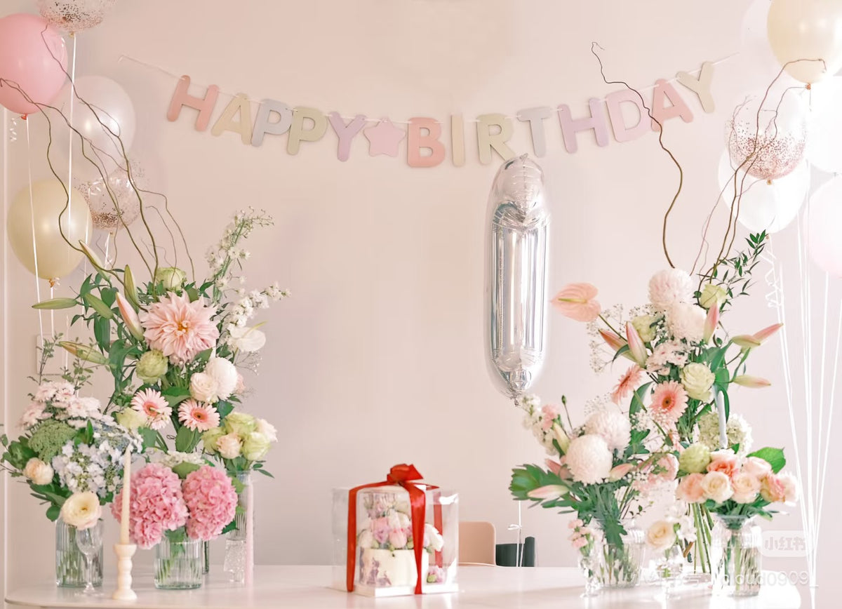 Pastel pink and white floral styling for a kids birthday party by Gooday Floral Auckland