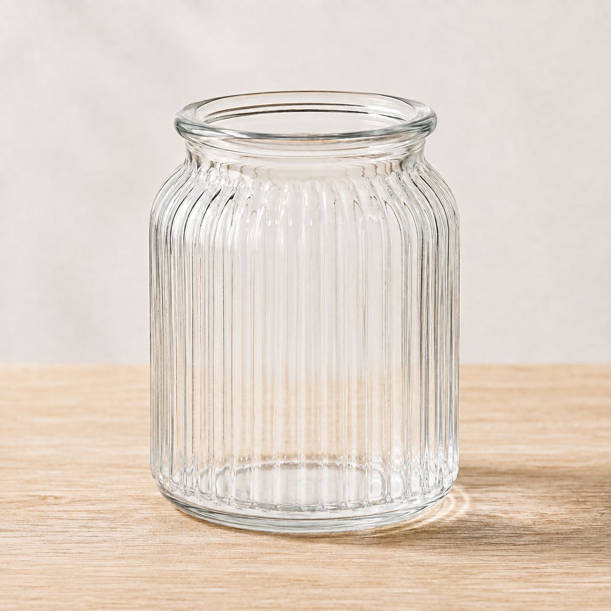 Clear ribbed glass vase for weekly flower subscription