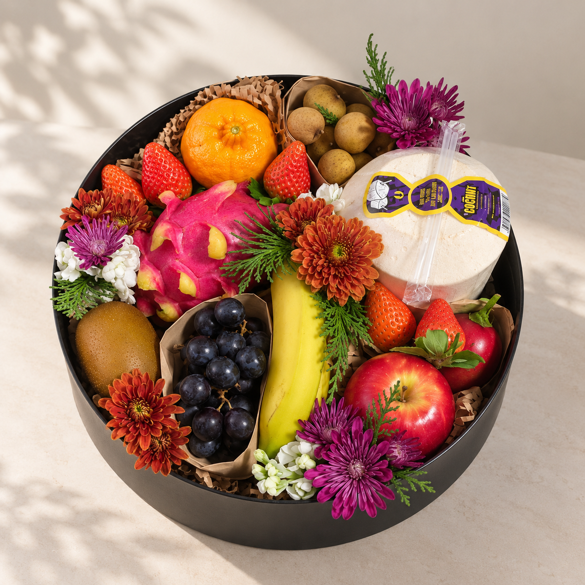 Premium flower and fruit gift box in a acrylic box